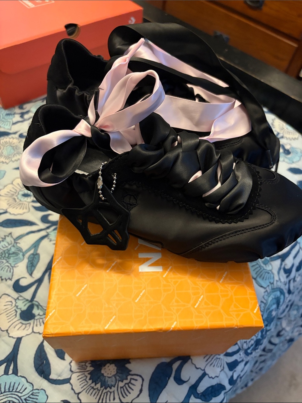 Naked Wolfe Black Sneakers with Pink Satin Ribbon Laces